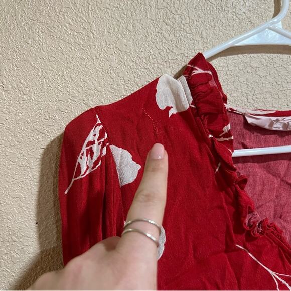 Ba&sh red white floral ruffle button up long sleeve top - Picture 10 of 11